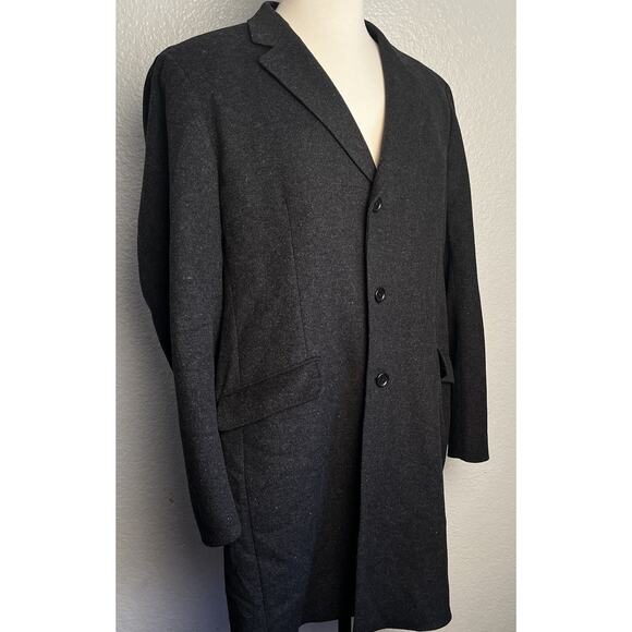Uniqlo Men’s Chesterfield Overcoat Wool Cashmere Blend XL Dark Gray Full Length - Picture 1 of 10